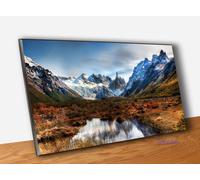Quadro Pannello in Legno Stampa Paesaggio di Montagna e Lago Vernice Pennellate