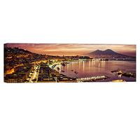 QUADRO PANORAMA GOLFO DI NAPOLI VESUVIO 100x30 cm Stampa su Tela con Telaio in Legno Arredamento Arte Arredo Moderno