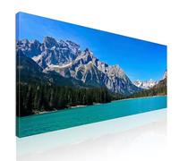 Quadro panorama montagne, vista lago, quadro montagna grande, stampa su tela, Lago accattivante con cime spettacolari e cieli azzurri mow5-120x50 cm