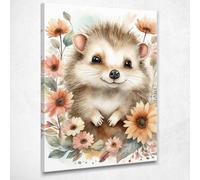 Quadro Per Bambino, Arredamento Cameretta, Riccio Con Fiori Primaverili , bana27