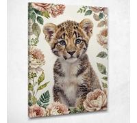 Quadro Per Nursery, Decorazione Per Bambino, Dolce Cucciolo Di Leopardo Con Fior