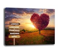 Quadro personalizzato NOMI FAMIGLIA Albero della Vita Stampa su tela canvas personalizzata Famliari Amore Quadri moderni con Cornice in Legno Inclusa (5 Nomi, 70x100 cm, Canvas intelaiato)