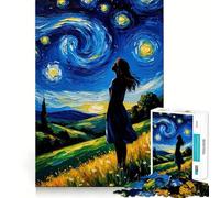 Quadro raffigurante una donna che osserva una notte stellata - Puzzle da 1000 pezzi - Gioco di logica e divertimento mentale - Pezzi precisi e senza cuciture - Attività rilassante di gruppo al chiuso