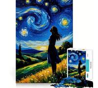 Quadro raffigurante una donna che osserva una notte stellata - Puzzle per adulti da 1000 pezzi - Gioco cognitivo - Incastro perfetto,senza spazi vuoti - Attività rilassante per la pausa mentale