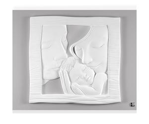 Quadro Sacra famiglia Bianco Luna con cornice bianca Medio 26x20 cm immagine in resina bianco luna può essere appeso o appoggiato bianco