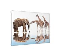 Quadro senza cornice con giraffa ed elefante, 20 x 30 cm (orizzontale) per la casa e il soggiorno, decorazione da parete su tela