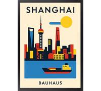 Quadro Shanghai Cina - Poster Skyline con la Perla d'Oriente con Cornice - Decorazione murale minimalista geometrica per ufficio - Quadri Cina futuristi Stampa