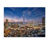 Quadro Skyline di notte Dubai UAE su tela Night City Stampe Immagini moderni Murale Fotografia Grafica Decorazione da parete Citta City Architettura 80x110cm(31x43pollici) Senza cornice