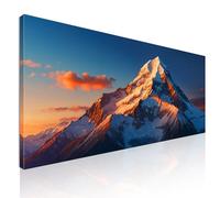 Quadro soggiorno grande, montagne innevate, quadro xxl, decorazione da parete, quadro moderno soggiorno, Luce dorata sul picco della montagna innevata mow11-120x50 cm