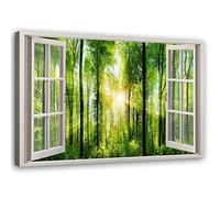 Quadro Stampa Moderna Bosco Foto su Tela Effetto 3D Verde 90x60 cm