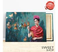 QUADRO STAMPA SU TELA CANVAS FRIDA FARFALLE BUTTERFLY ART ARREDO ALTA RISOLUZIO