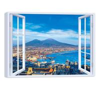 Quadro Stampa su Tela con Telaio in Legno Arredamento Finestra napoli vesuvio