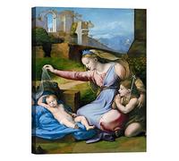 Quadro Stampa su Tela con Telaio in Legno Raffaello The Madonna of The Blue Diadem con Vernice Effetto Dipinto Misura 40x30 CM