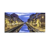 Quadro stampa su tela con vernice effetto dipinto - panorama milano navigli