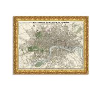 Quadro stampa su tela effetto dipinto con cornice in legno oro - mappe antiche