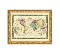 Quadro stampa su tela effetto dipinto con cornice in legno oro - mappe antiche