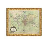 Quadro stampa su tela effetto dipinto con cornice in legno oro - mappe antiche