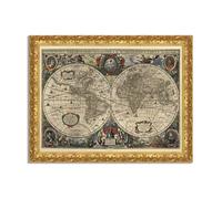 Quadro stampa su tela effetto dipinto con cornice in legno oro - mappe antiche