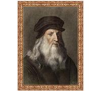 Quadro stampa su tela Leonardo da Vinci Ritratto Lucano con cornice in legno oro classico misura 60x44 CM