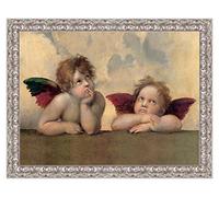 Quadro Stampa su Tela Raffaello Angeli - Madonna Sistina (Detail) con Cornice in Legno Argento Classico Misura 83x63 CM