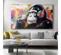 Quadro Stampe su Tela di Arte Planimetria del mondo con scarabocchio: scimmia Poster da Parete Estetica per Camera da Letto Soggiorno 60L x40l cm Canvas Decorazione Murale Colore