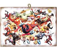Quadro Stile Vintage Serie Marvel Comics Spiderman & Supereroi Stampa su Legno Sagomato 25x18cm