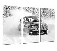 Quadro Su Legno, Car Racing Vintage Rally nel paesaggio innevato, 97 x 62cm, Stampa in qualita fotografica. Ref. 26888