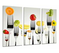 Quadro Su Legno, Cucina Ristorante, Forchette Frutta Verdura, Bianco, 97 x 62cm, Stampa in qualita fotografica. Ref. 26972