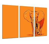 Quadro su Legno, Elefante Natura Animale Selvatico, Sfondo Arancione, 97 x 62cm, Stampa in qualita Fotografica. Ref. 26941