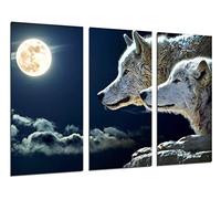 Quadro su Legno, Lupi con la Luna Piena, 97 x 62cm, Stampa in qualita Fotografica. Ref. 26314