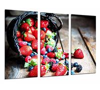 Quadro su Legno, Negozio di Frutta, Cestino di Frutti di Bosco, Fragole, More, mirtilli, 97 x 62cm, Stampa in qualita Fotografica. Ref. 26957