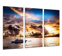 Quadro su Legno, Paesaggio sul Mare Tramonto, Nave sul Mare, 97 x 62cm, Stampa in qualita Fotografica. Ref. 26464