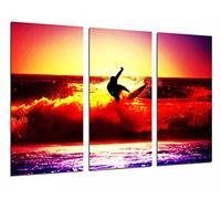 Quadro Su Legno, Surfista, Tramonto sul mare, Sport, 97 x 62cm, Stampa in qualita fotografica. Ref. 26661