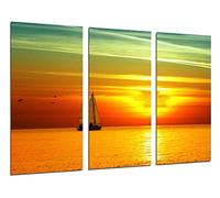 Quadro Su Legno, Tramonto, spettacolare tramonto sul mare, barca a vela, 97 x 62cm, Stampa in qualita fotografica. Ref. 26524