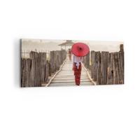 Quadro su Tela 100x40cm Birmania ombrellone ponte Stampe Immagini Quadri Murale