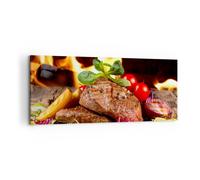 Quadro su Tela 100x40cm Cibo legno fuoco bistecca Stampe Immagini Quadri Murale