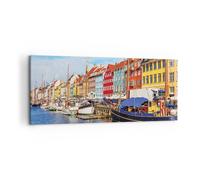 Quadro su Tela 100x40cm Copenaghen Nahavn Navi Stampe Immagini Quadri Murale