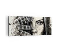Quadro su Tela 100x40cm Stampe da Parete Donna piume labbra art. Grandi Decorazione Murale Camera da Letto Cucina 1 pezzo Quadri Moderni Soggiorno Grafica Immagini Wall Art Canvas AB100x40-2874