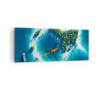Quadro su Tela 100x40cm Elicottero Oceano isola paradiso Stampe Immagini Murale