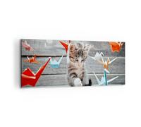 Quadro su Tela 100x40cm Gatto divertimento origami Stampe Immagini Quadri Murale