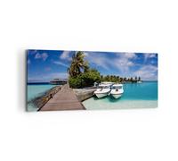 Quadro su Tela 100x40cm Isola maldiviana arcipelago oceano capanna Stampe Murale