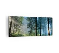 Quadro su Tela 100x40cm La foresta l'alba il sole Stampe Immagini Quadri Murale
