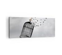 Quadro su Tela 100x40cm Libertà gabbia uccelli Stampe Immagini Quadri Murale