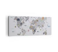 Quadro su Tela 100x40cm Mappa il mondo i continenti Stampe Immagini Murale