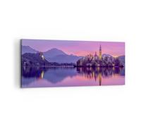 Quadro su Tela 100x40cm Paesaggio Montagna Lago chiesa Stampe Immagini Murale