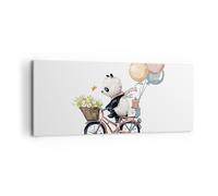 Quadro su Tela 100x40cm Panda bici bambini Stampe Immagini Quadri Moderni Murale