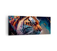 Quadro su Tela 100x40cm Tigre Colorato Animale Stampe Immagini Quadri Murale
