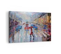 Quadro su Tela 100x70cm Acrilico Città Pioggia Stampe Immagini Quadri Murale