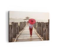 Quadro su Tela 100x70cm Birmania ombrellone ponte Stampe Immagini Quadri Murale