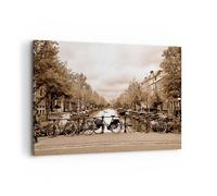 Quadro su Tela 100x70cm Canale Biciclette Amsterdam centro Stampe Murale